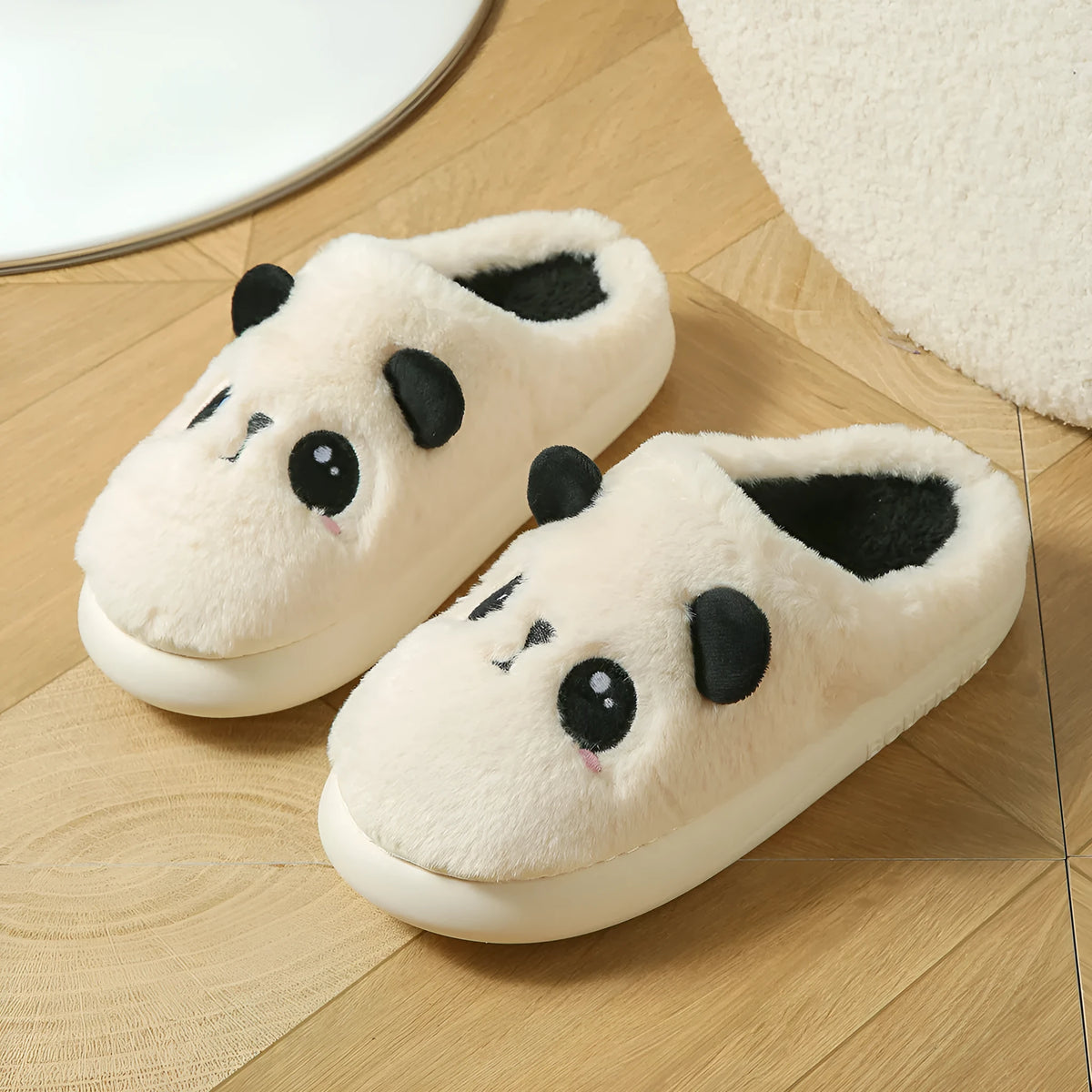 Panda-themed cotton linen toe ring slippers with non-slip PVC soles
