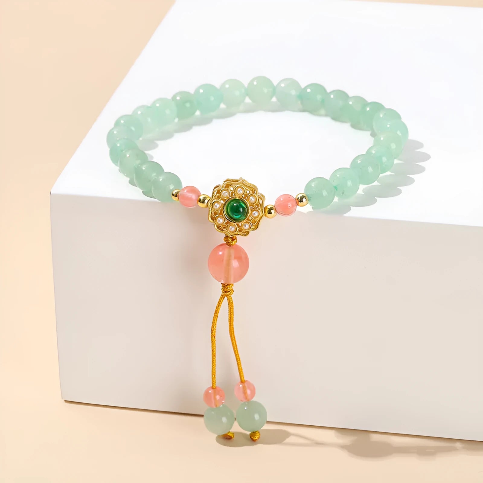 Green natural crystal jade bead Chinese-style bracelet for women with manual processing