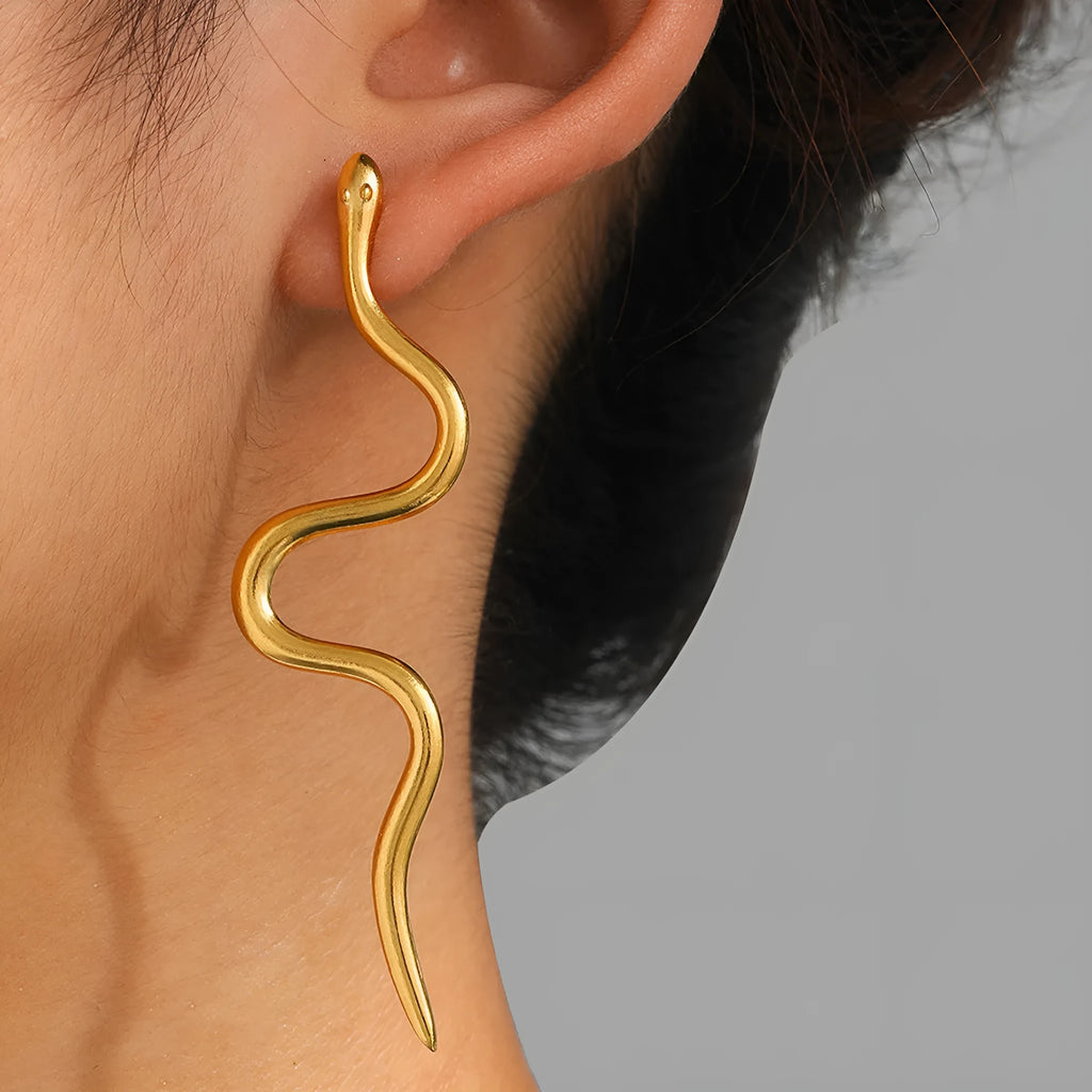 Fashion Curve Wave women's stainless steel S-shaped snake earrings, two colour options C8653 and C8654