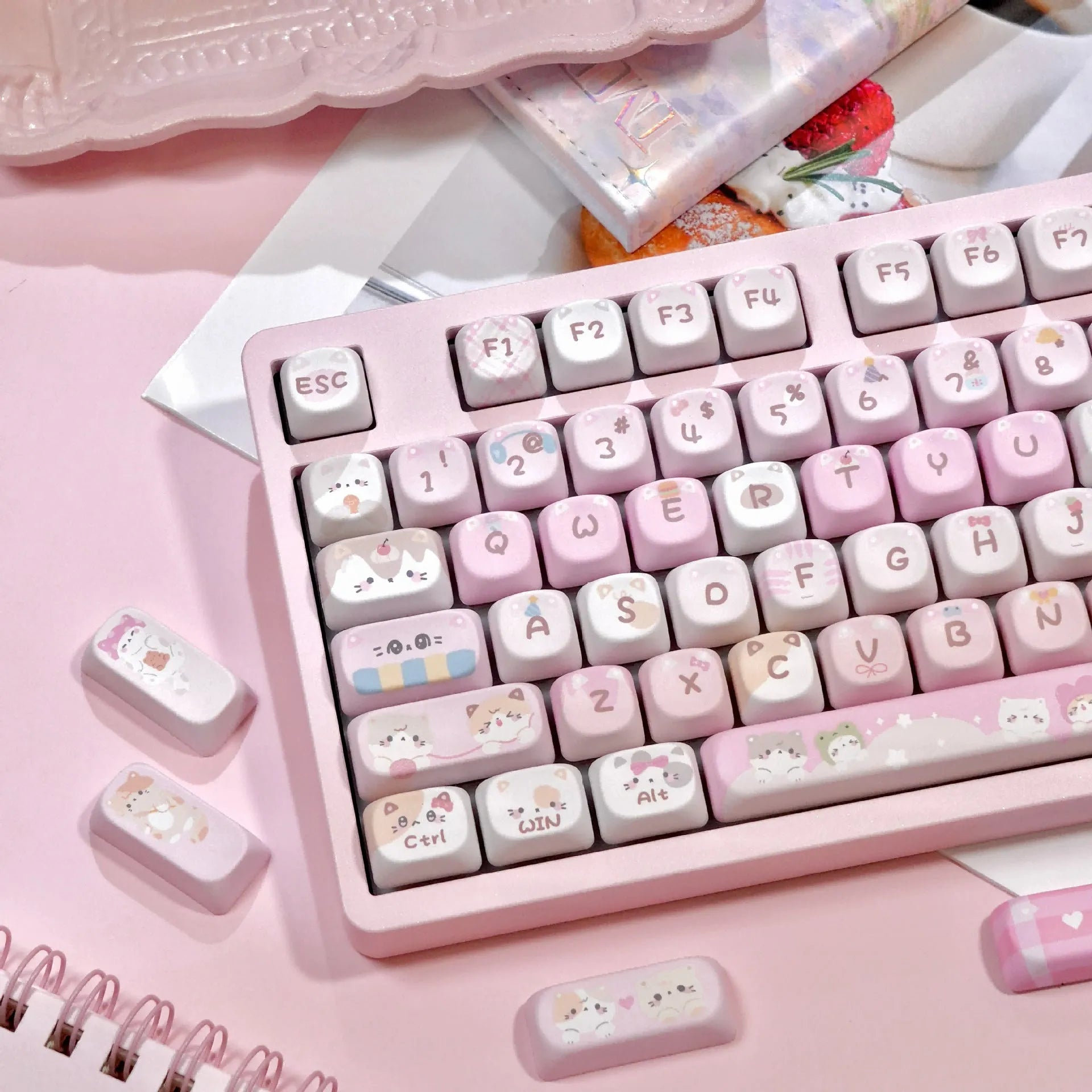 Pink MOA five-sided sublimation keycap set with cartoon design for mechanical keyboards