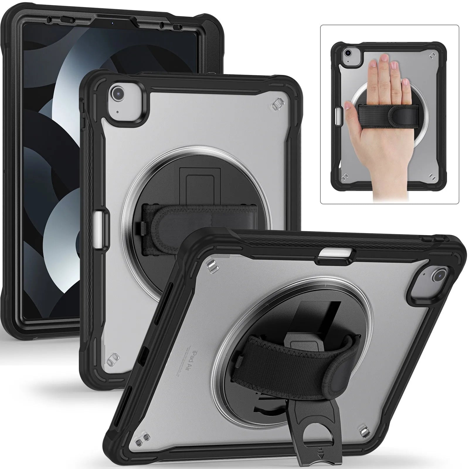 iPad Mini 6 tablet case 8.3-inch rotating bracket black colour PC TPU protective cover with lanyard