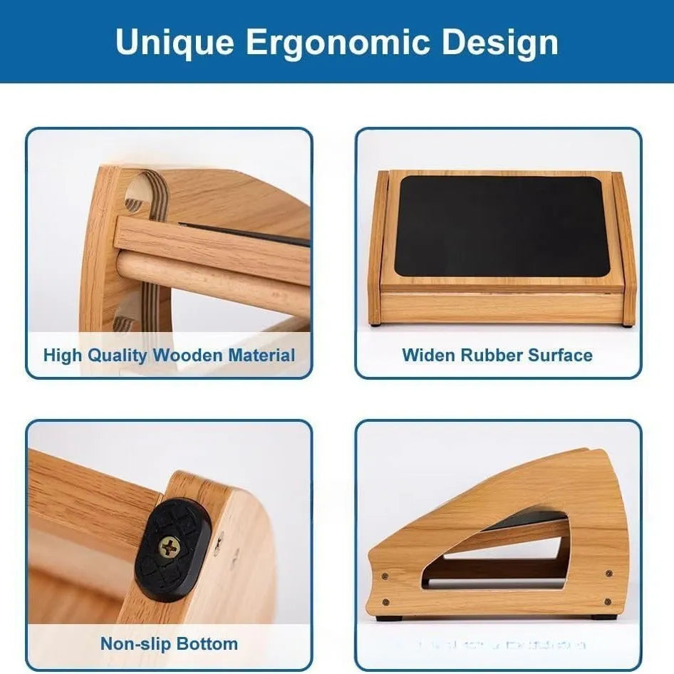 Wood colour bamboo adjustable office desk footstool for adults.