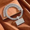 Alloy bank card pendant necklace with 20 inch Cuban chain in silver colour, geometric quadrilateral shape