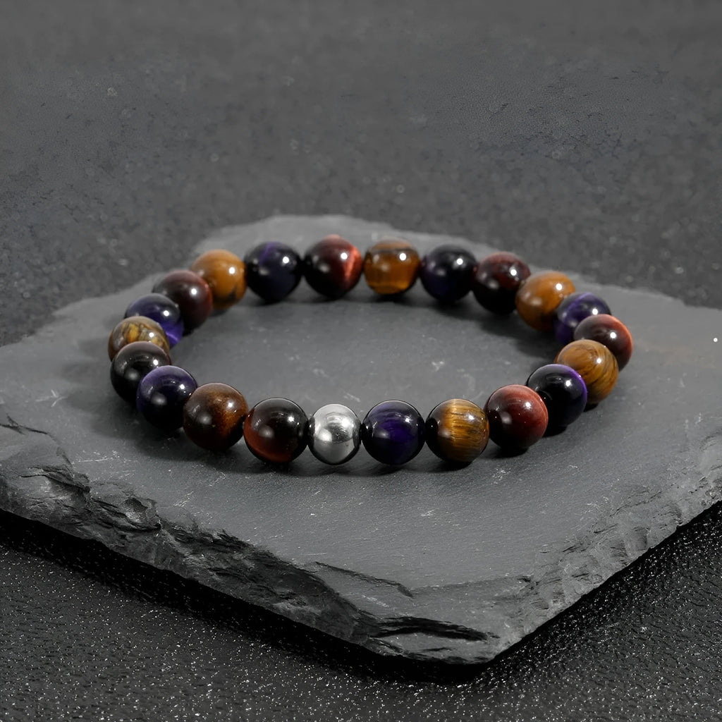 Natural tiger-eye stone elastic bracelet in minimalist geometry style