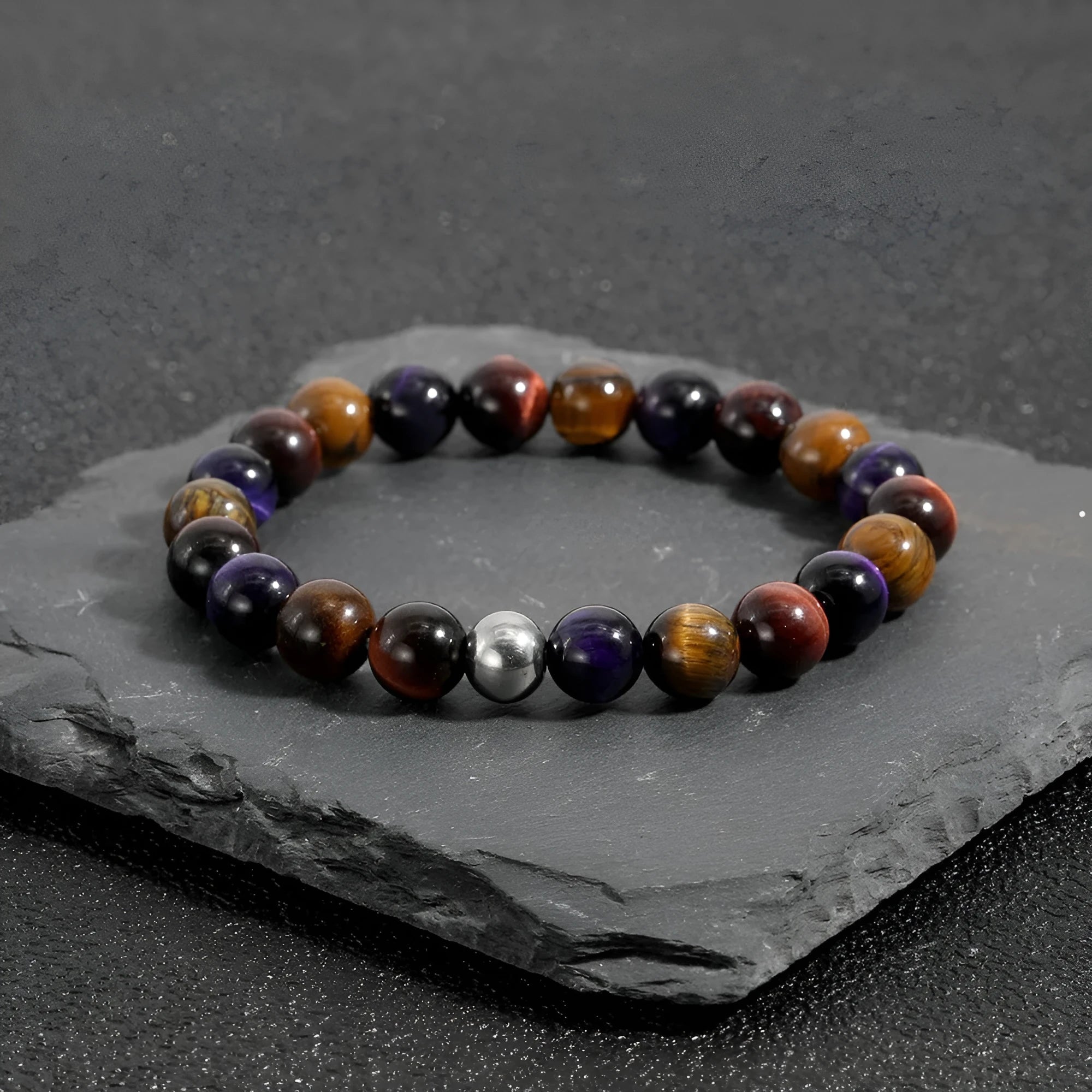 Natural tiger-eye stone elastic bracelet in minimalist geometry style