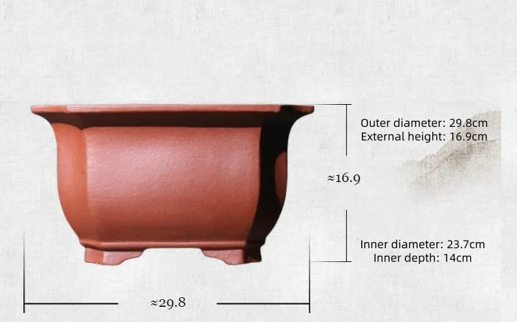 Chinese-style classical purple clay flowerpot for indoor bonsai with medium or large size options in brown or purple clay colour