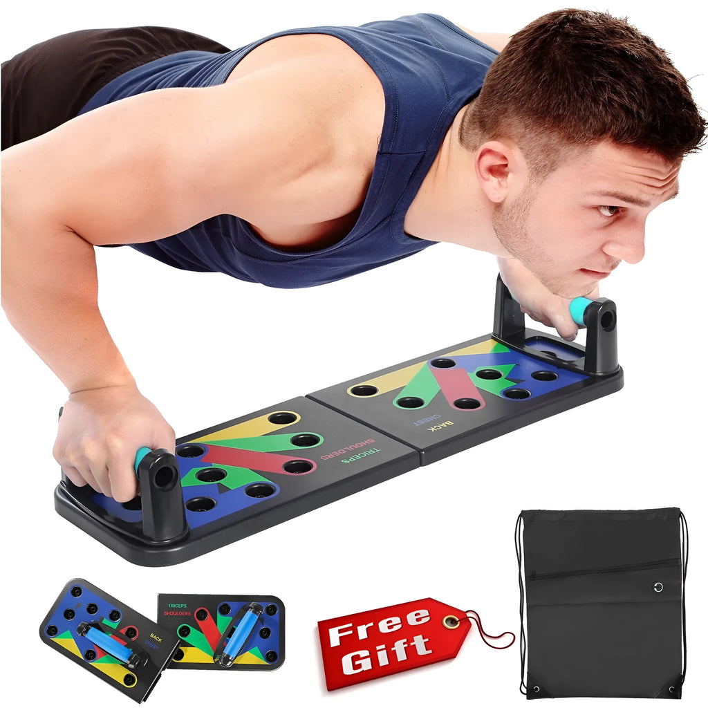 Multifunctional push-up fitness board bracket aid in ABS plastic, folded 33 x 19.5cm and opened 66 x 19.5cm.