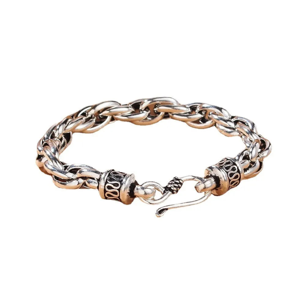 Handmade 925 silver buckle bracelet for men and women, 6mm or 8mm thick, 17-22cm length, silver colour