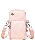 Vertical square mini crossbody phone bag in PU leather, shown in available colours.