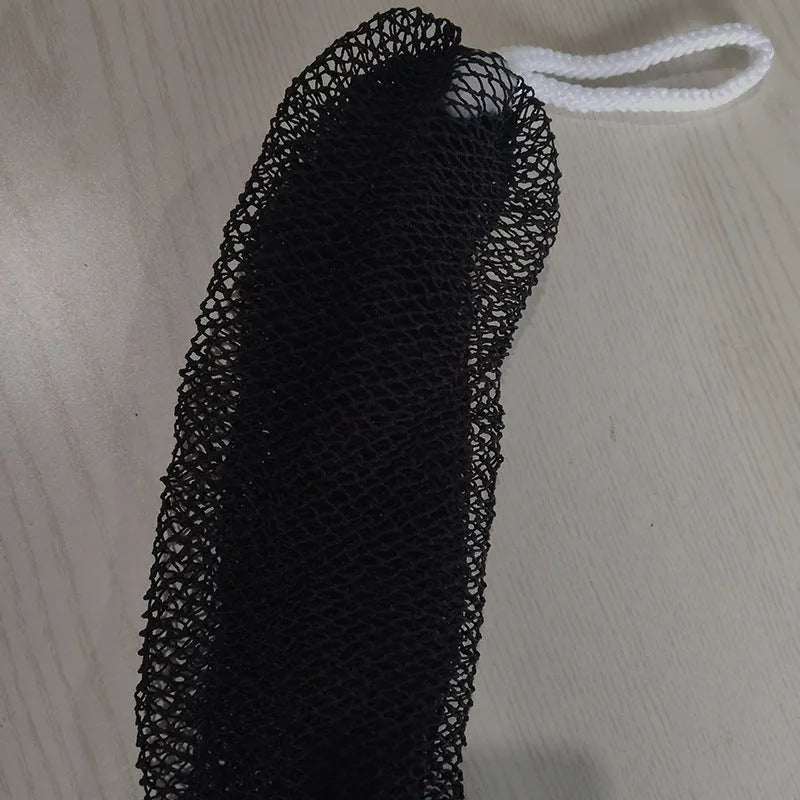 Nylon polyester bath sponge towel with drawstring, 70g, shown in six colours including black and pink