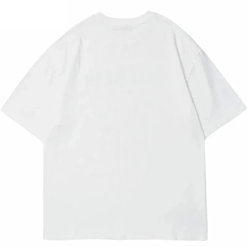 Men's black cotton t-shirt with artistic Chinese retro printing, loose fit with short sleeves