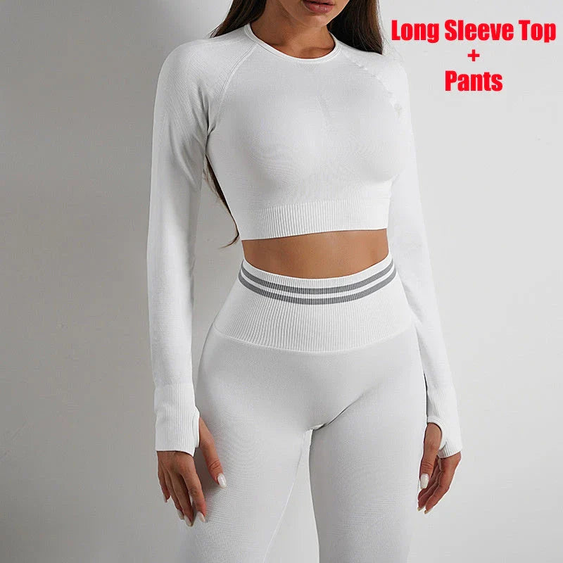 Premium seamless activewear collection featuring nylon tops, leggings, and suits in various colors