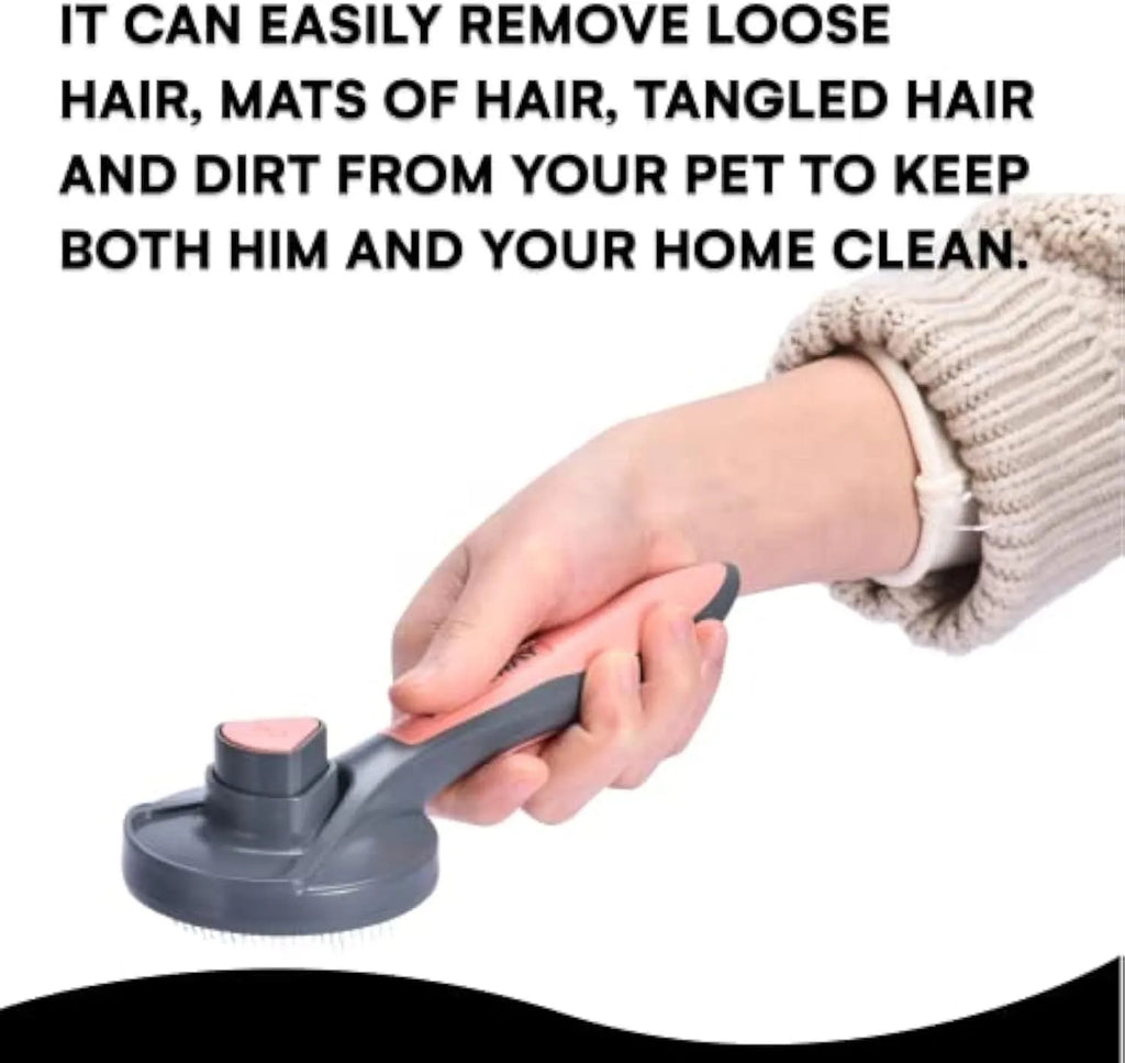 Self-cleaning pet slicker brush with one-click button and massage bristles for cats and dogs