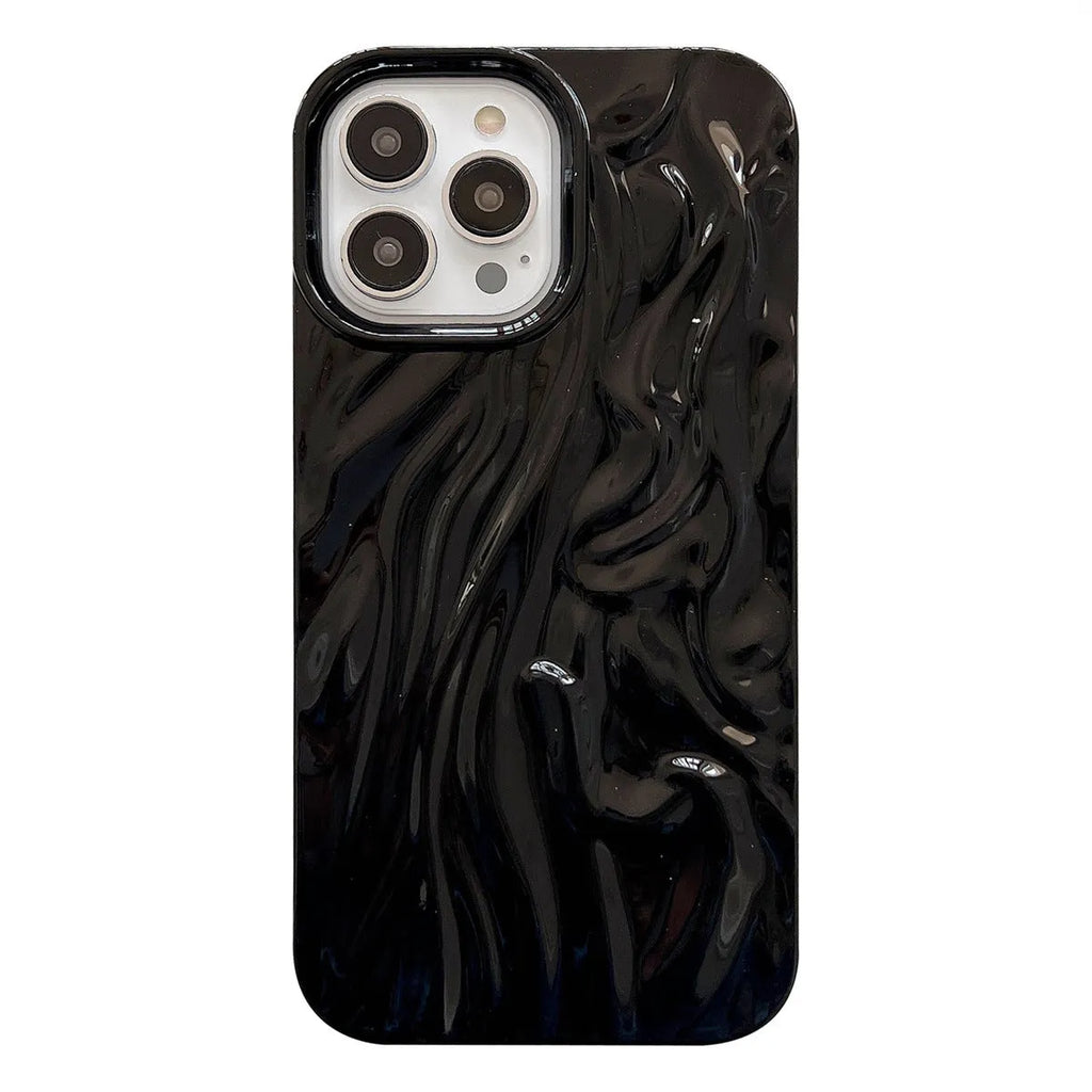 High-grade silicone iPhone case with a water ripple texture in beige white colour on a table.