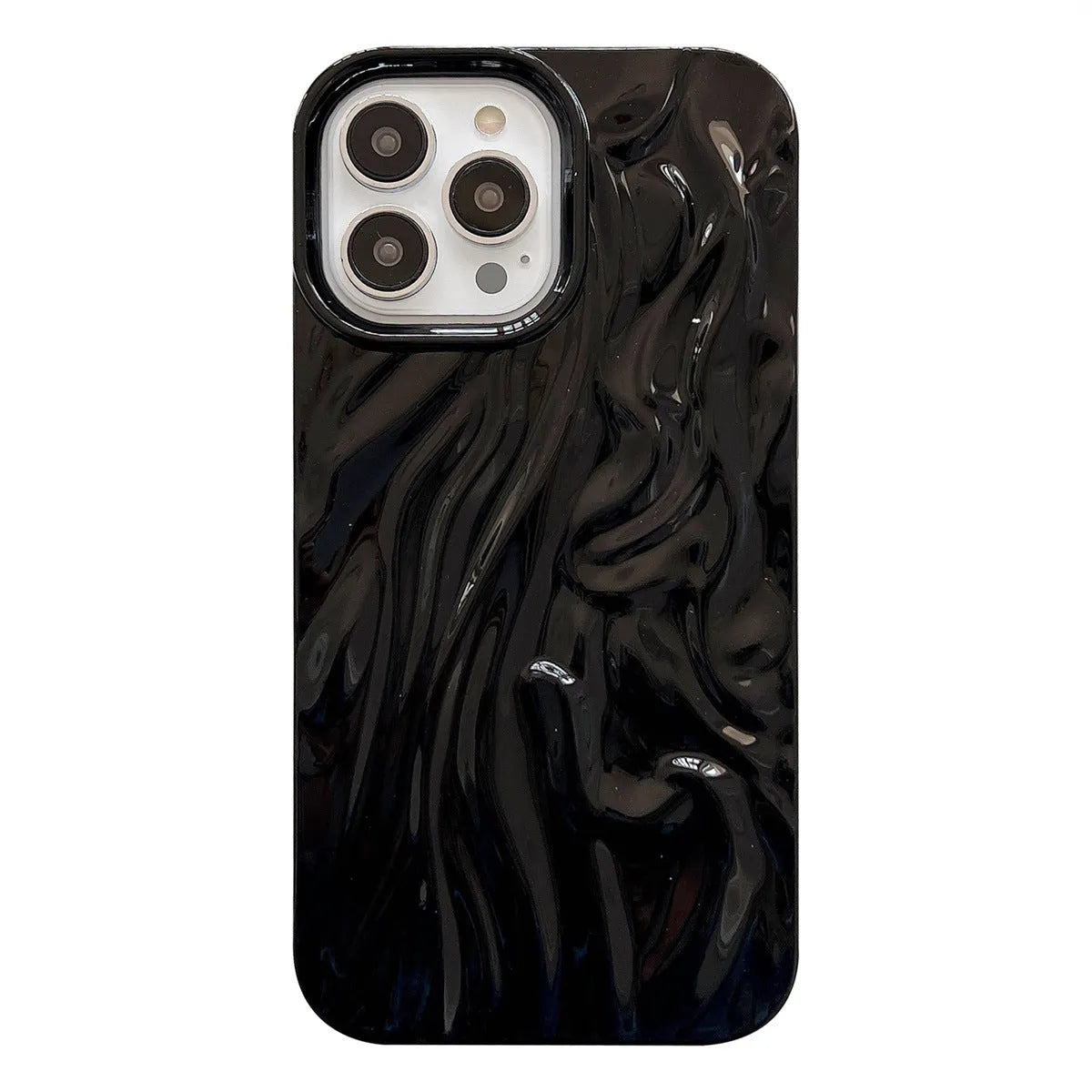 High-grade silicone iPhone case with a water ripple texture in beige white colour on a table.