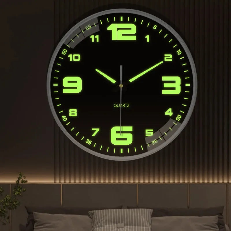 Modern 8 inch luminous wall clock with white numerals on a coloured plastic face.