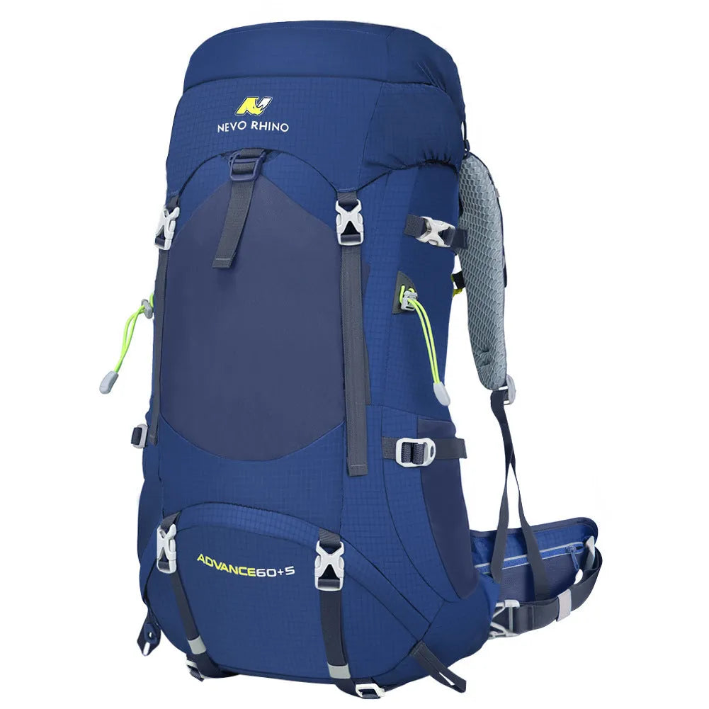 Large-capacity nylon hiking backpack in black, blue or green for outdoor mountaineering and travel
