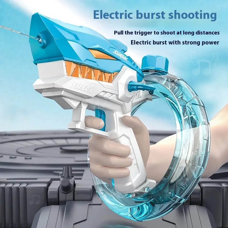 Blue shark electric water gun toy with automatic continuous firing system for children's water play