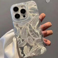 Silver grey feather pattern gradient TPU phone case with three-dimensional relief and half-pack design for iPhone