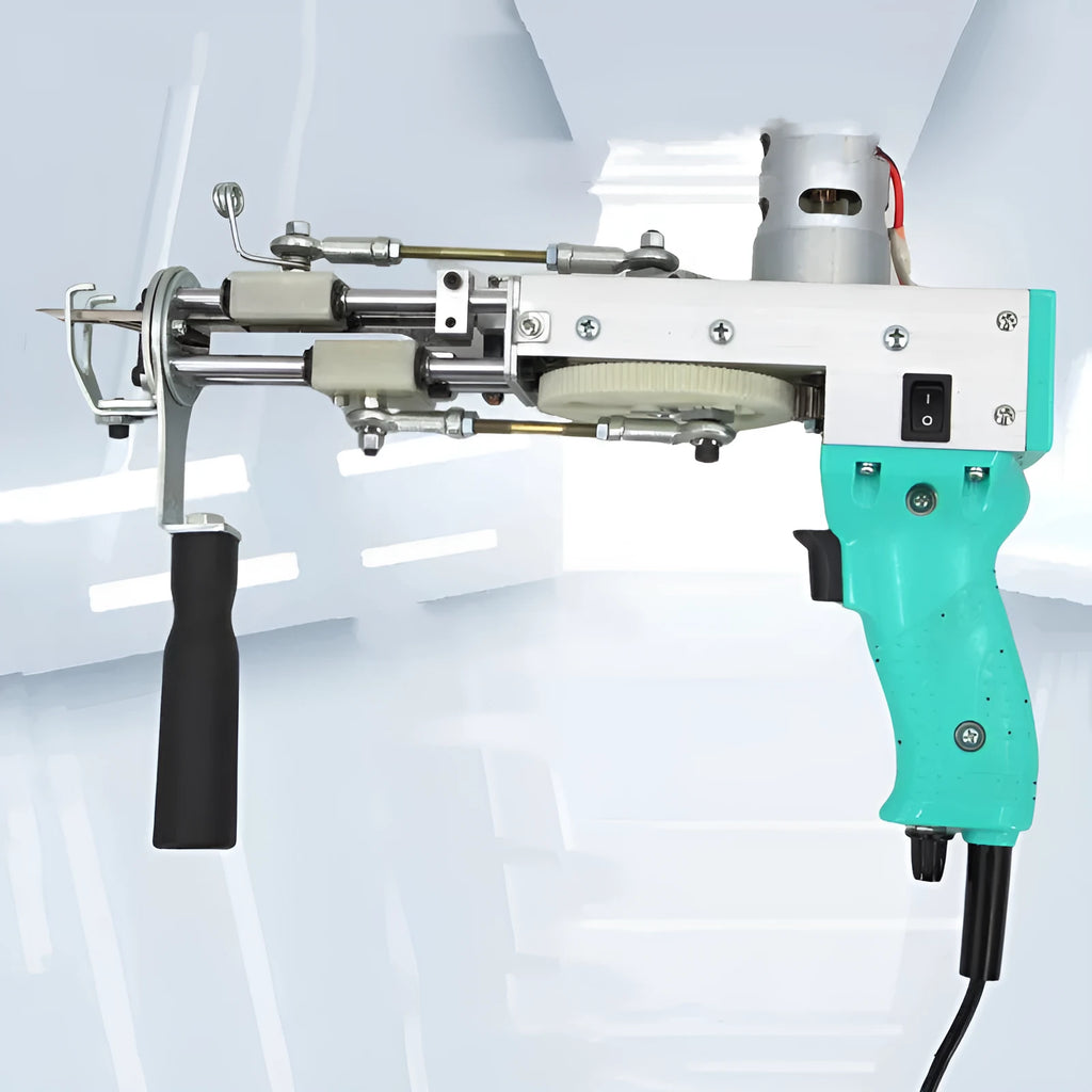 RLD-4 electric needle carpet tufting loom 120W with loop and cut pile, metal and plastic build, shown in dark blue silver