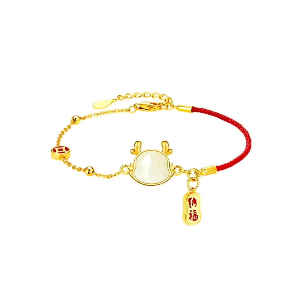 Silver-plated Dragon zodiac bracelet for women with adjustable fastening and New Chinese style design