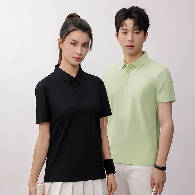 Seamless brocade polo shirt in apple green for summer running and golf