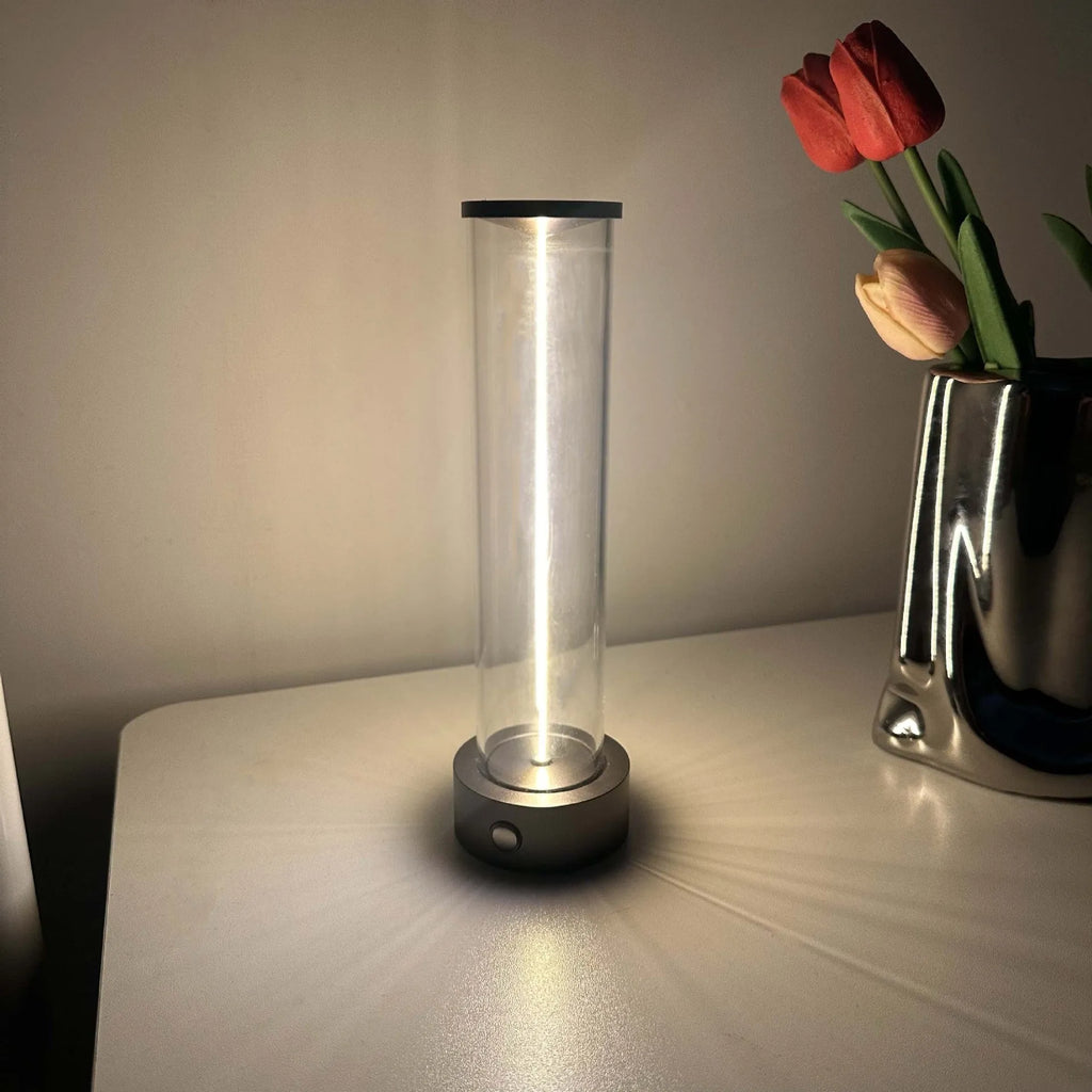 White modern glass USB LED light strip with magnetic base, dimensions 53mm by 234mm