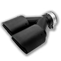 Black carbon fibre car exhaust pipe with dual outlet design showing 250mm length