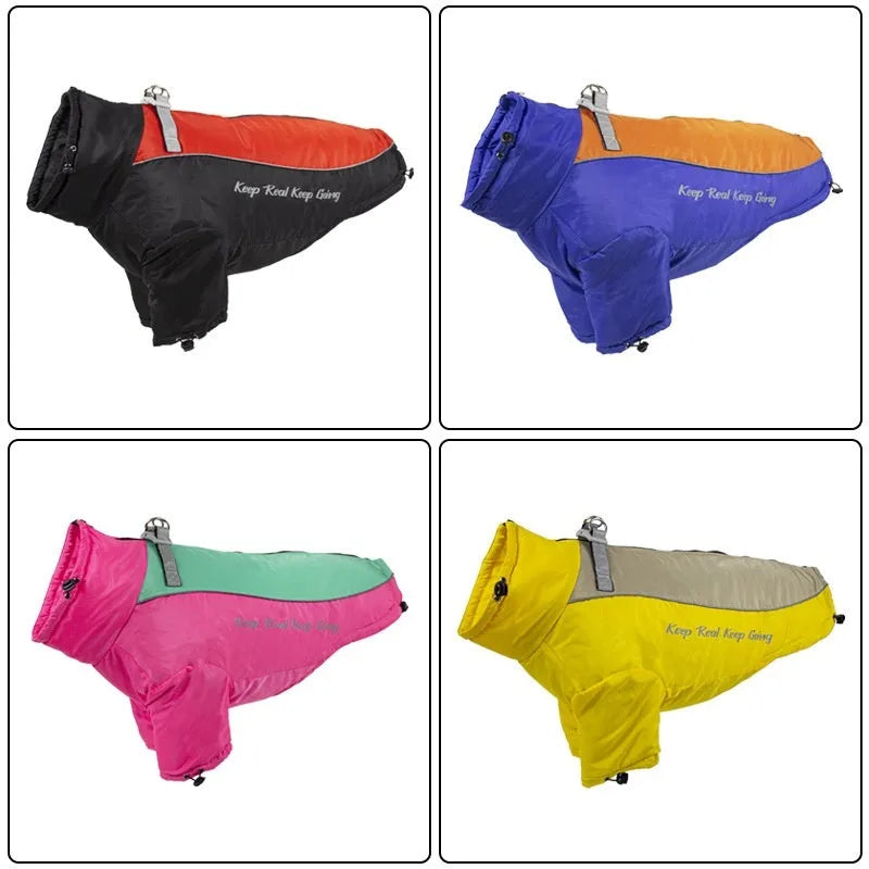 Polar fleece liner dog warm clothing jacket for large dogs with removable liner.