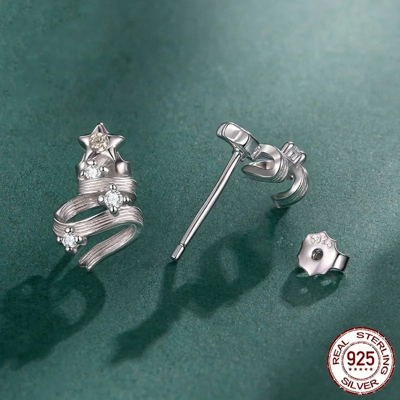S925 sterling silver Christmas tree stud earrings on white background BSE1255 colour