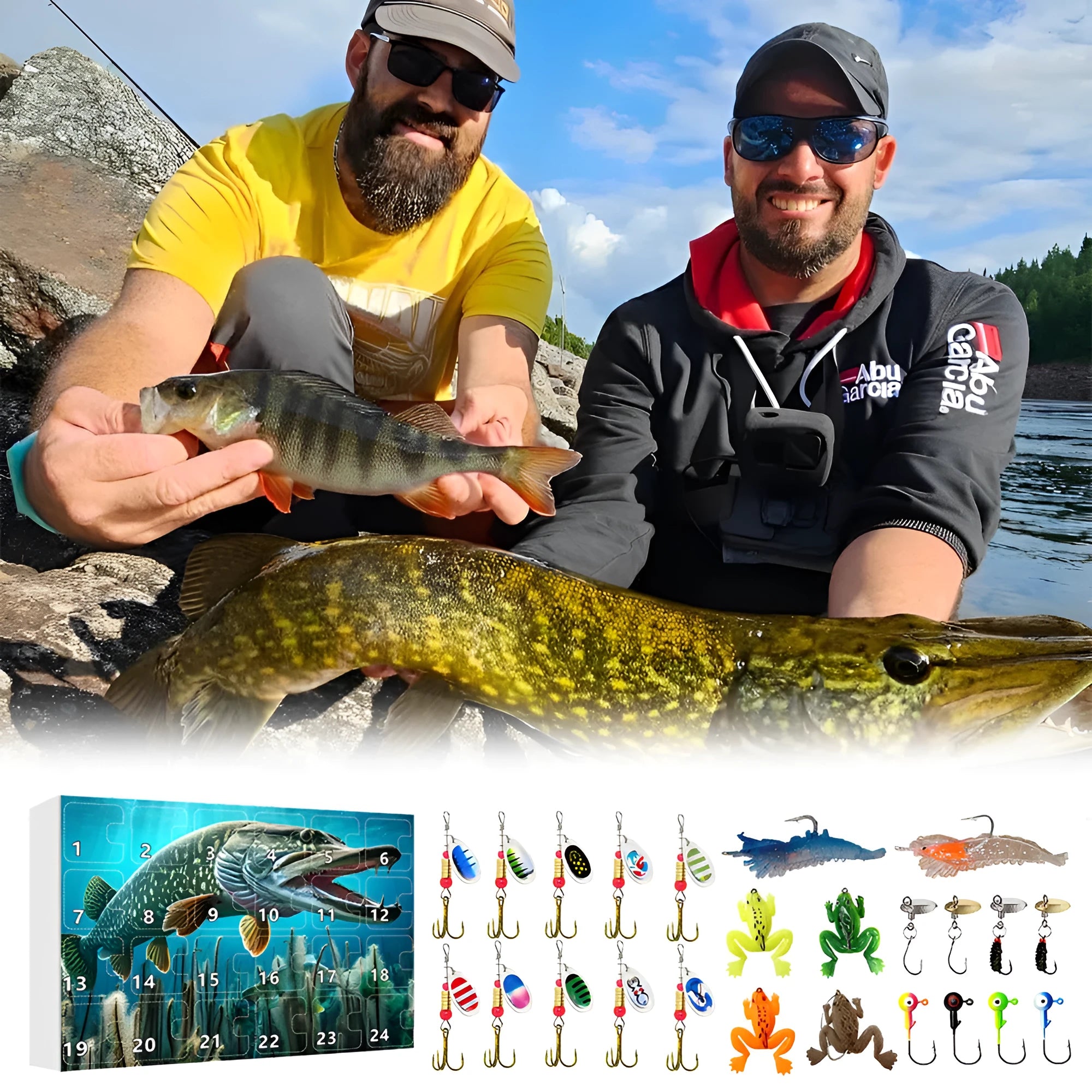 24 Countdown Christmas metal fishing set with storage box and blind bag, multiple colour options DYK013-DYK017