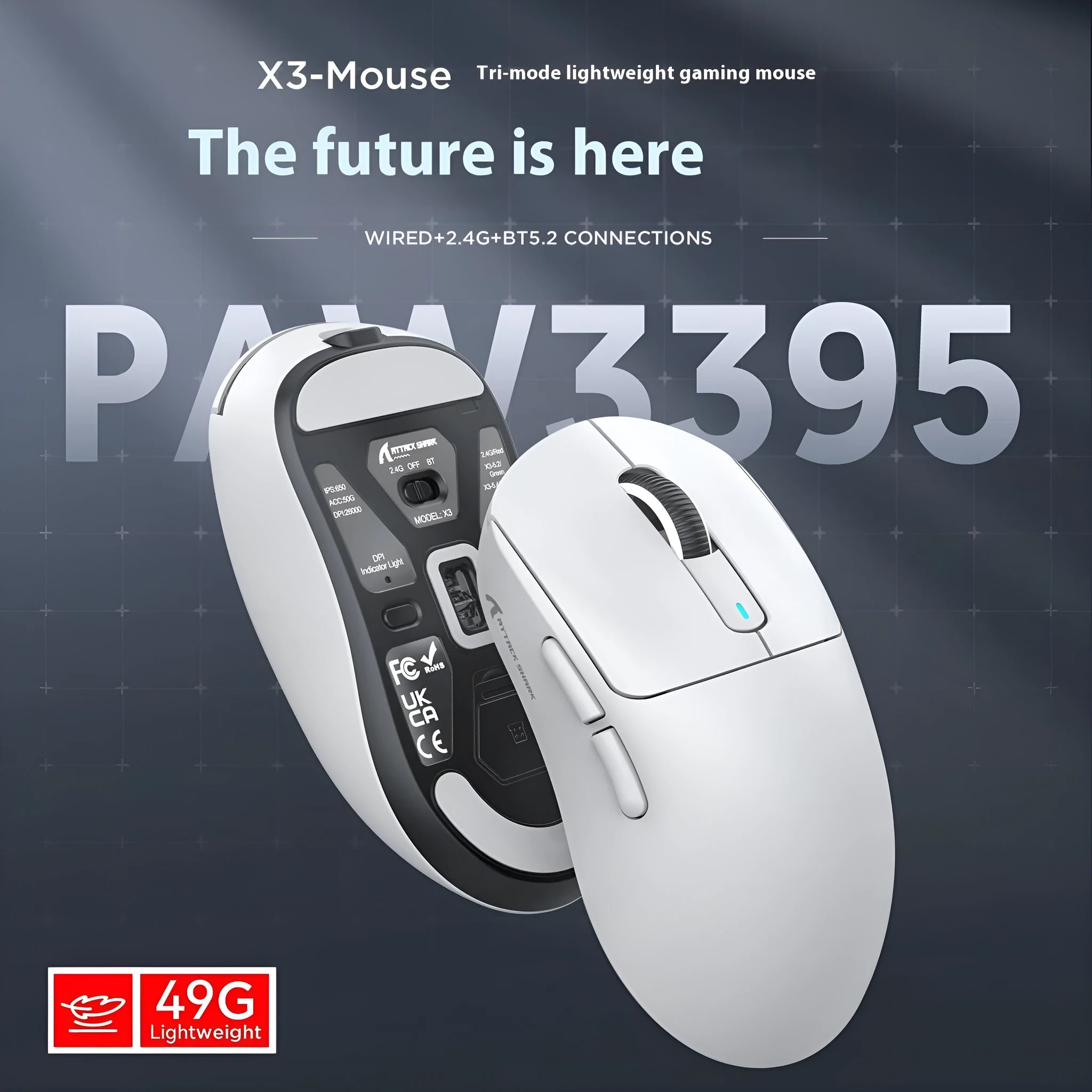 Three-mode rechargeable computer mouse with parachute cord in multiple colour options