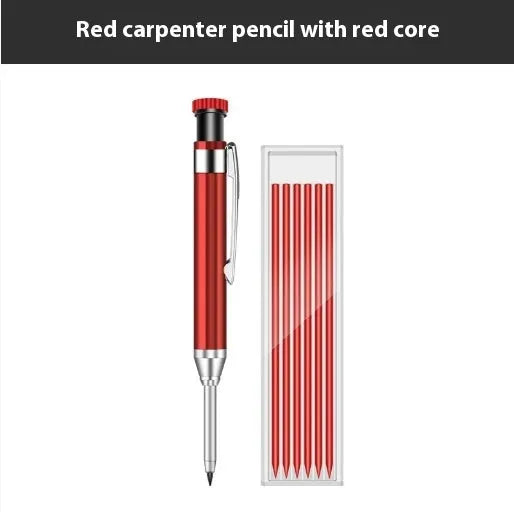 2.8mm metal long head deep hole carpenter's pencil with fine tip, black colour option, on a wooden surface