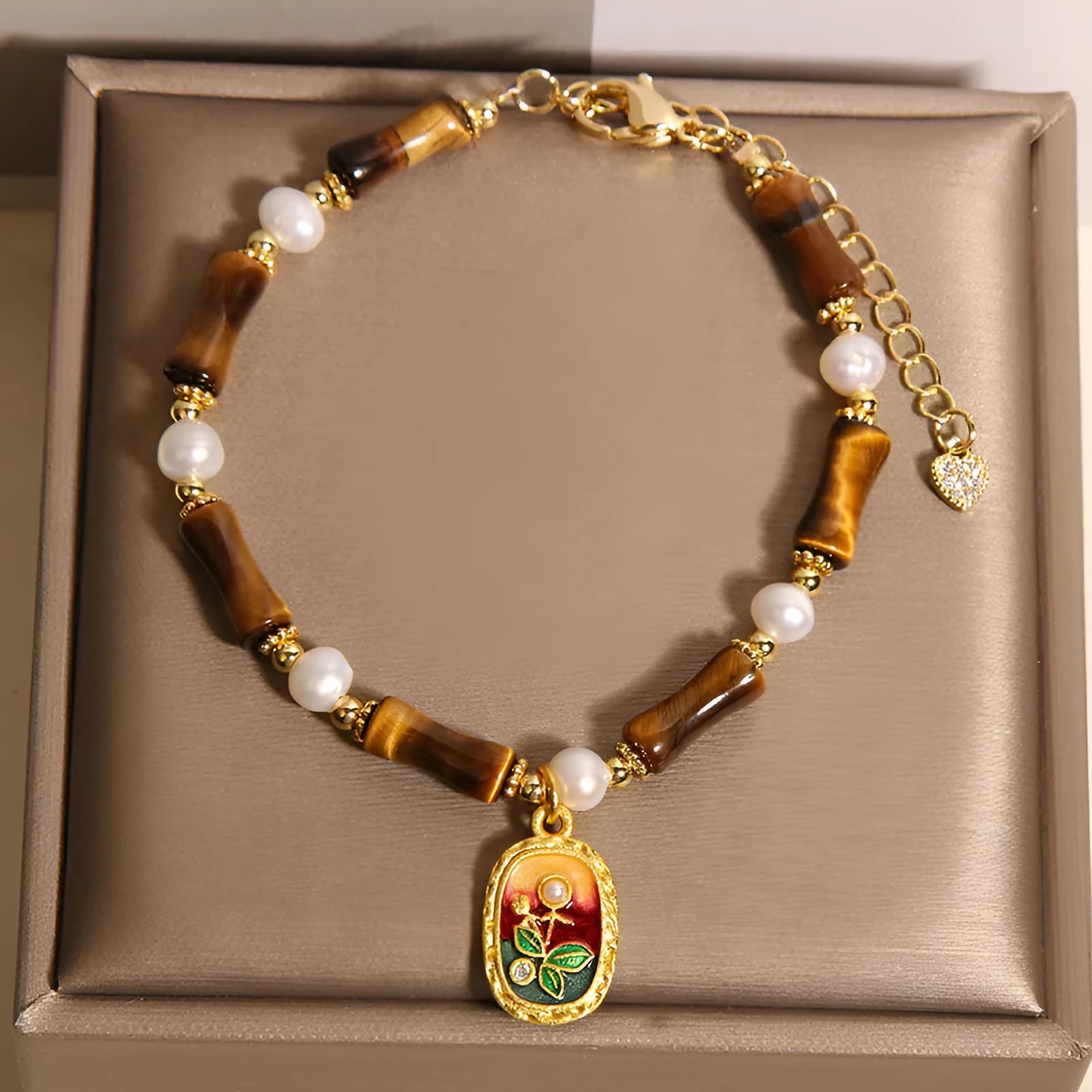 Chinese style stone bamboo glass bracelet for women in amber, green or purple colours