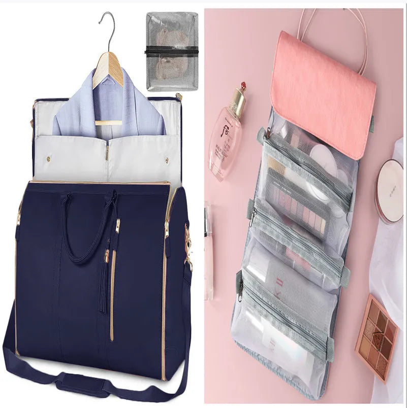 Large capacity folding travel duffle bag in pink with waterproof PU and polyester lining for women