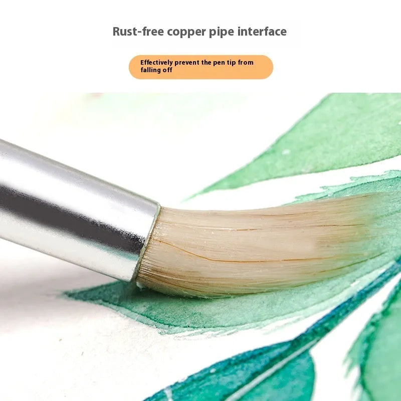 Wooden pen brush set containing six artist brushes with pointed hook line handles