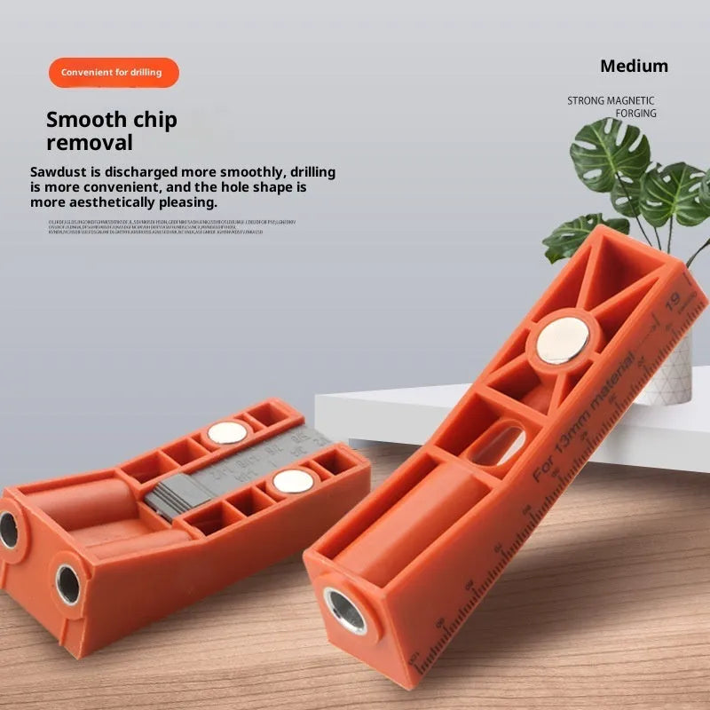 Orange plastic 28-piece oblique hole punching locator set with double-hole drilling positioning guide for woodworking