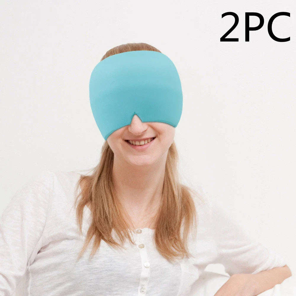 Soothing ice gel eye mask for headache relief, featuring a cooling gel pack and premium elastic cloth for a comfortable fit