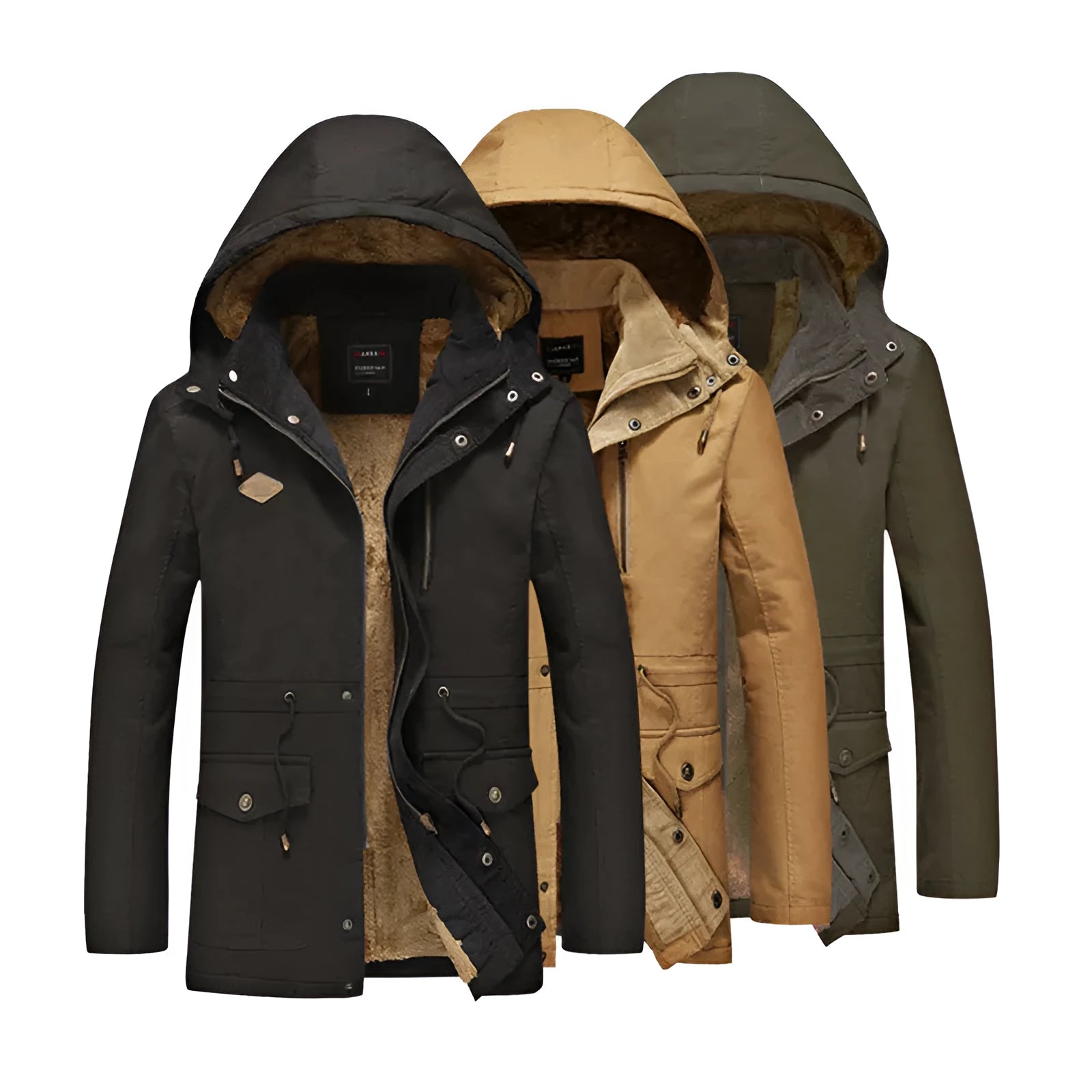 Fashion thick men cotton warm jacket with lapel collar in khaki, solid colour casual style