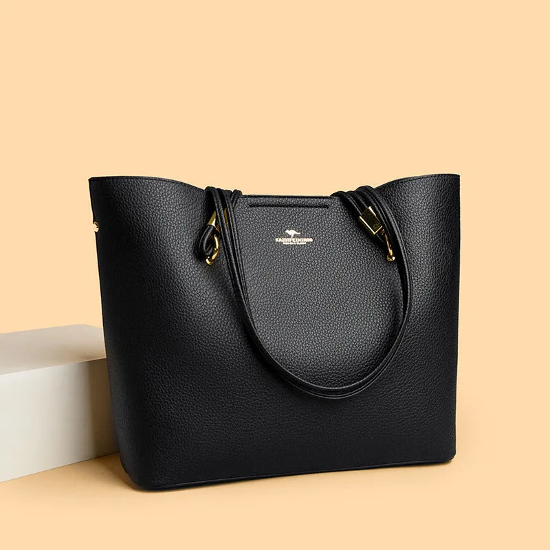 Women's large capacity PU crossbody tote shopping bag with hidden pocket, phone pocket and stitching detail