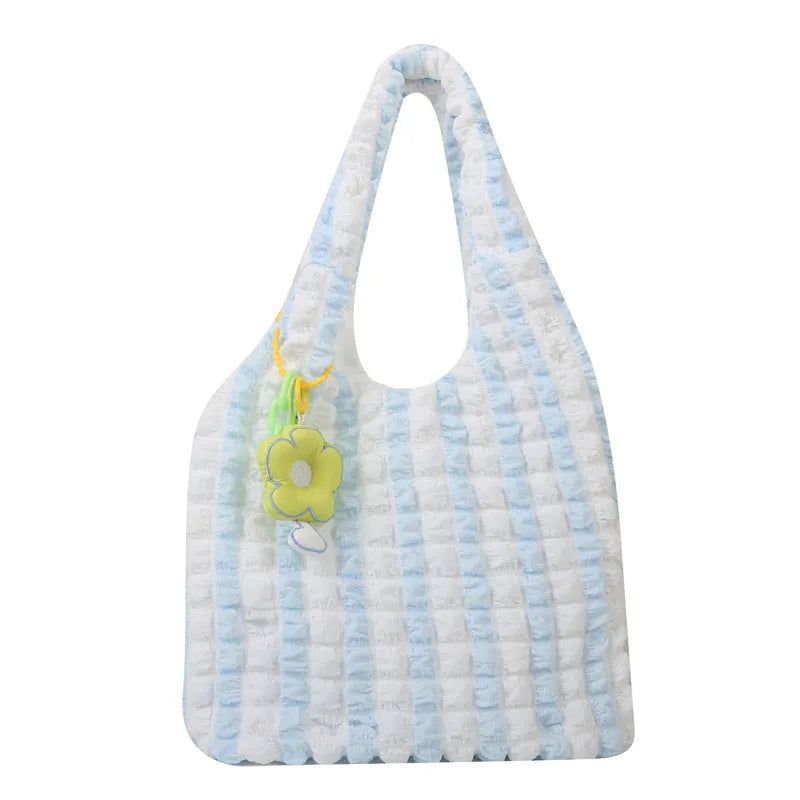 Women's soft polyester pleated bubble crossbody shoulder bag with detachable pendant