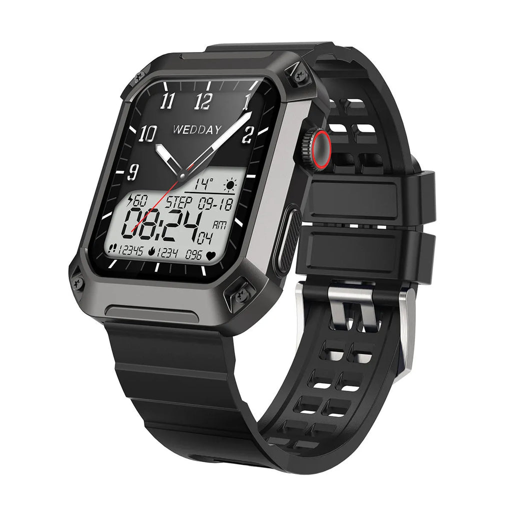 Smart watch with heart rate and blood pressure monitoring, 1.83-inch IPS screen, three-proof design, available in black blue and green