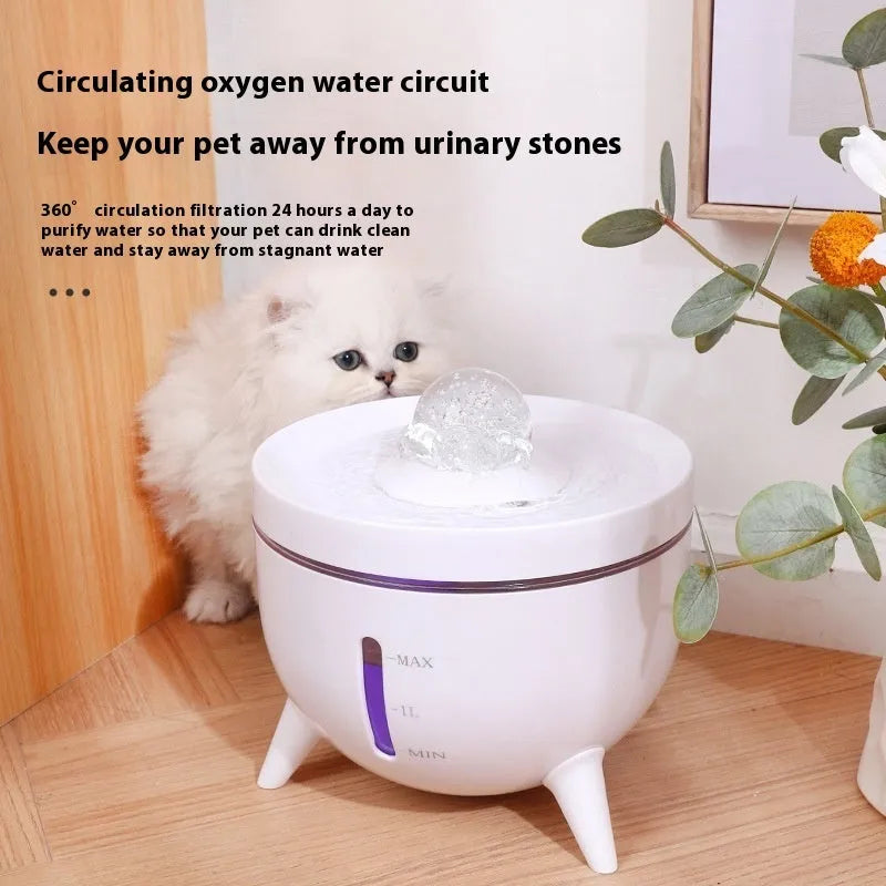 Automatic circulating filter pet water dispenser crystal ball design 1800ml for cats