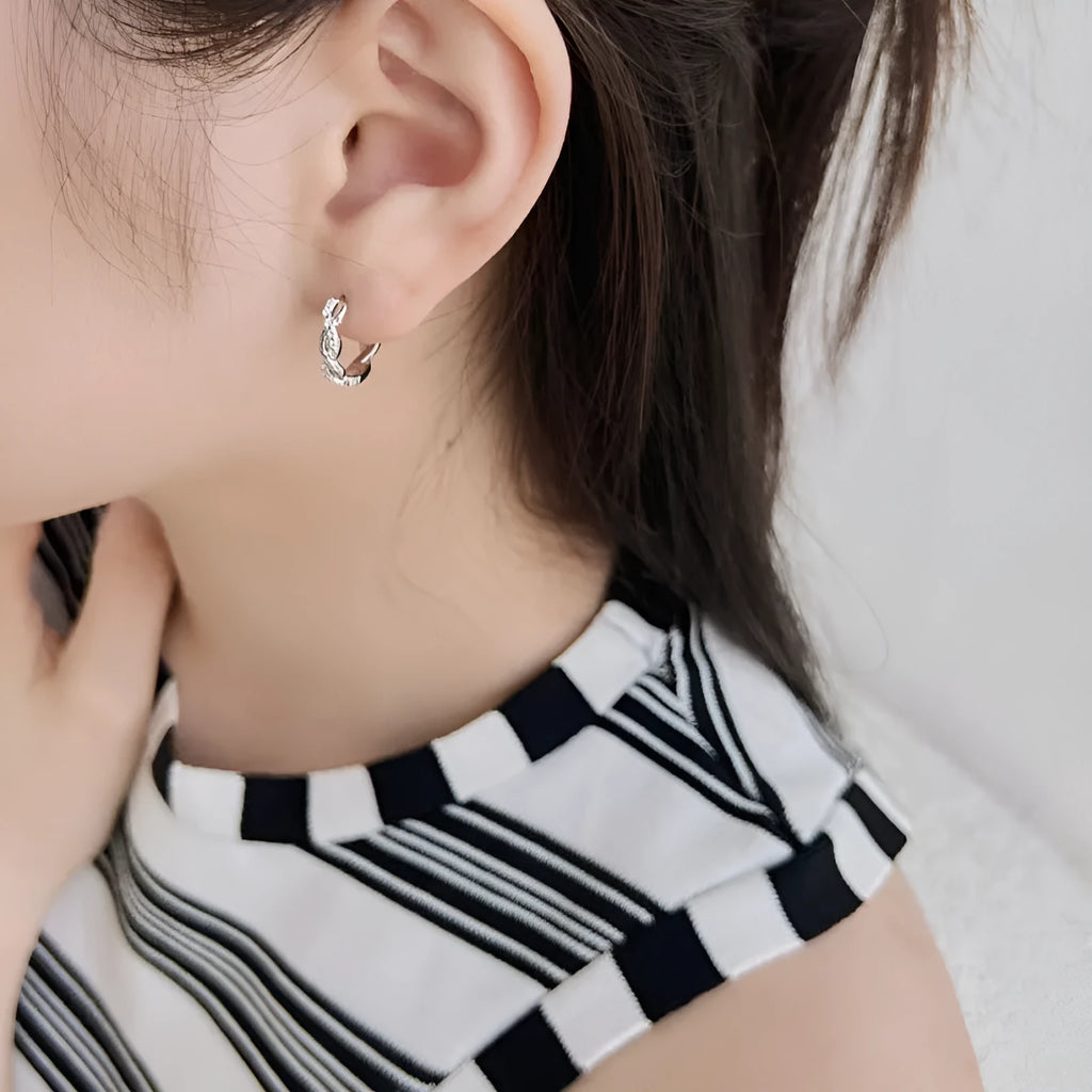 S925 sterling silver earrings with diamonds in hexagon and octagon shapes, electroplated white gold finish