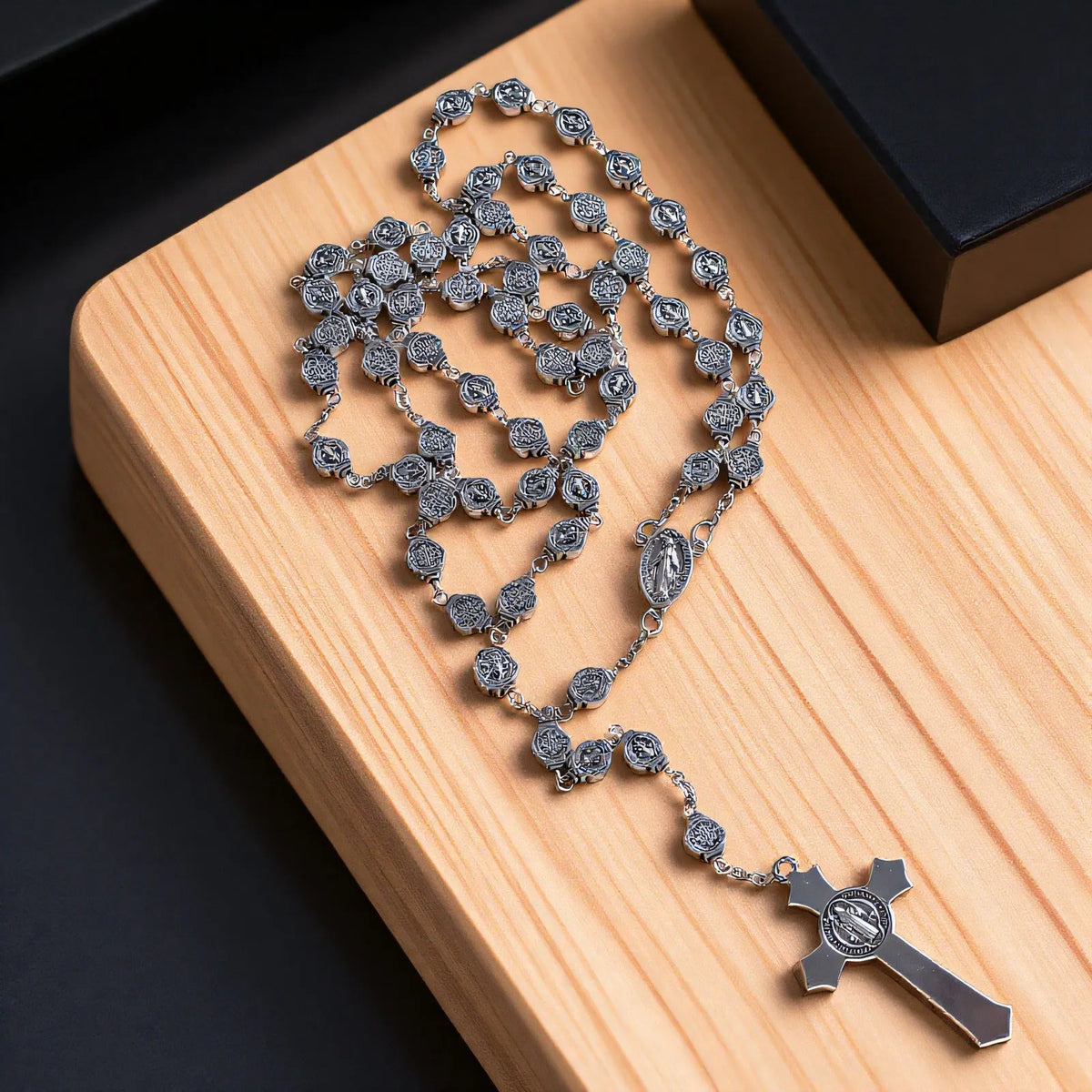 Cross long sweater necklace with geometric alloy pendant and round chain in unisex NL1343 style