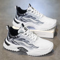 Men's spring casual sports mesh shoes synthetic leather upper rubber sole front lace-up round toe black and white 3529