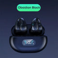 Q80 clip bone conduction Bluetooth headset in black, white, or khaki, showing ear clip design.