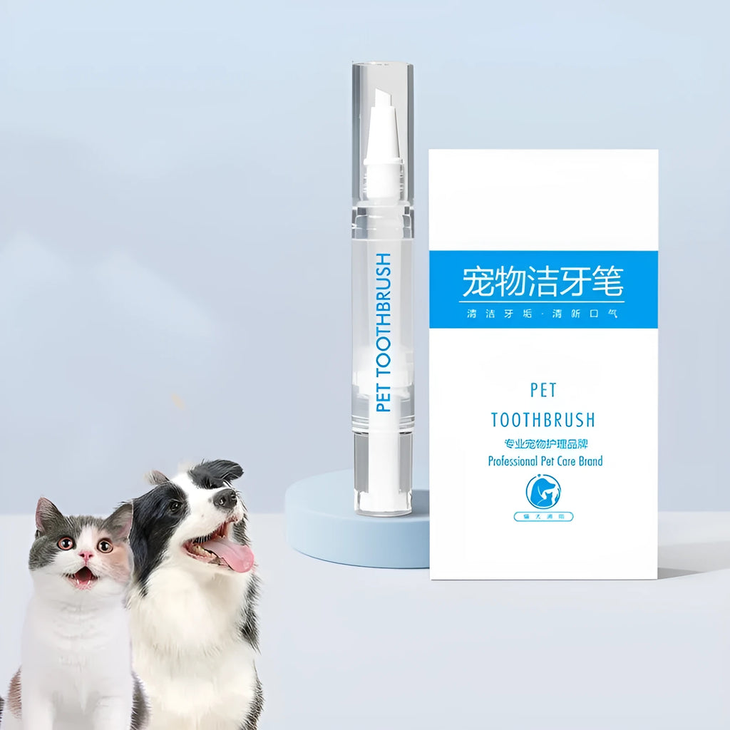 Plastic dog toothbrush pen with integrated toothpaste for canine dental care and breath freshening