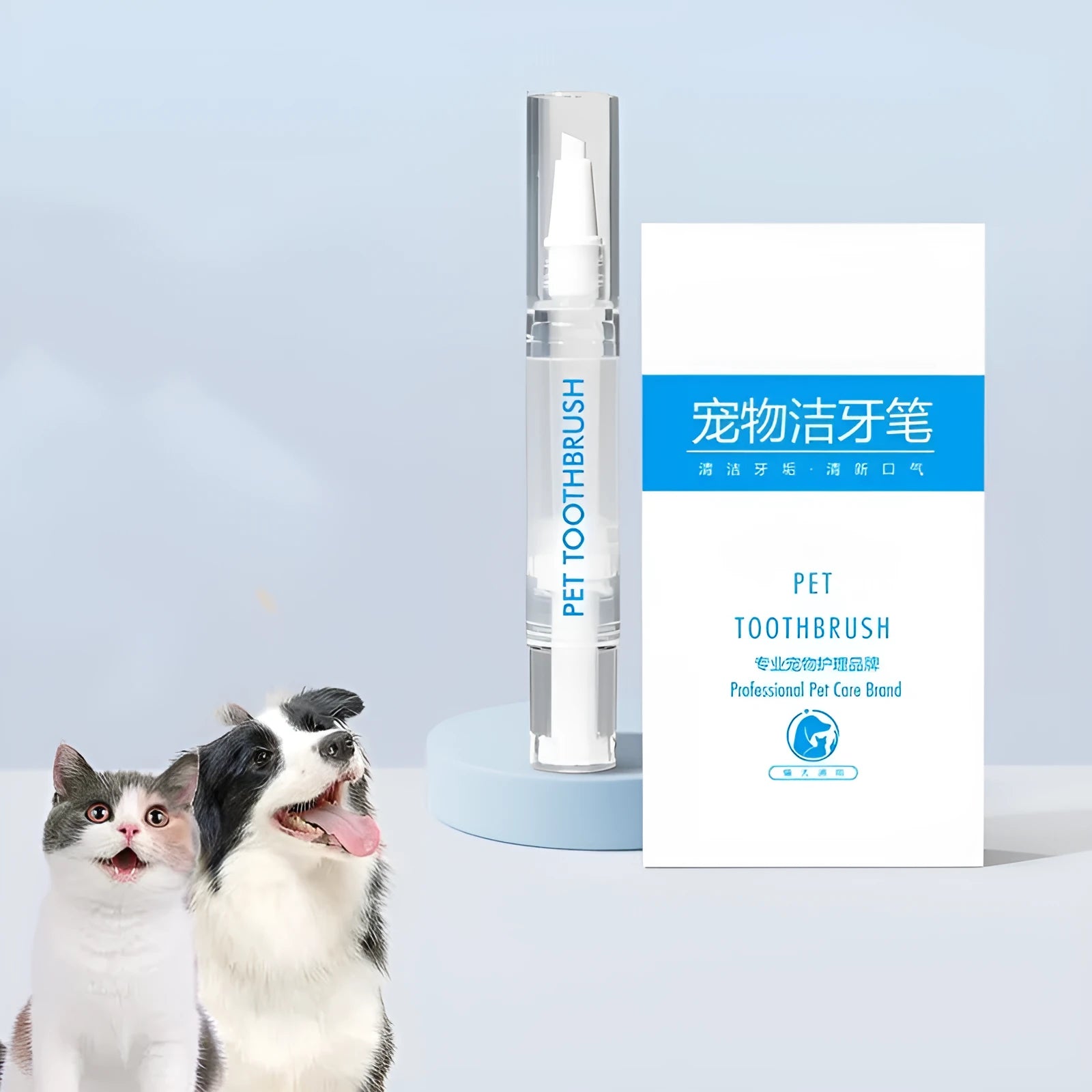 Plastic dog toothbrush pen with integrated toothpaste for canine dental care and breath freshening