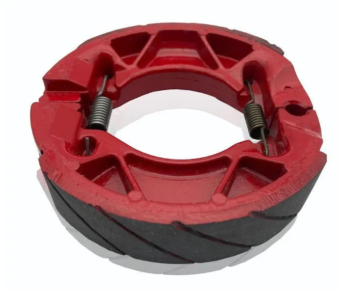 Motorcycle brake rubber block for YBR125 with asbestos-free friction material, metal body, black and red finish